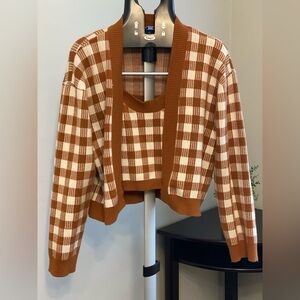 Big Waterblue Sky Open Cardigan Top Plaid Brown Tan Copper Sz M